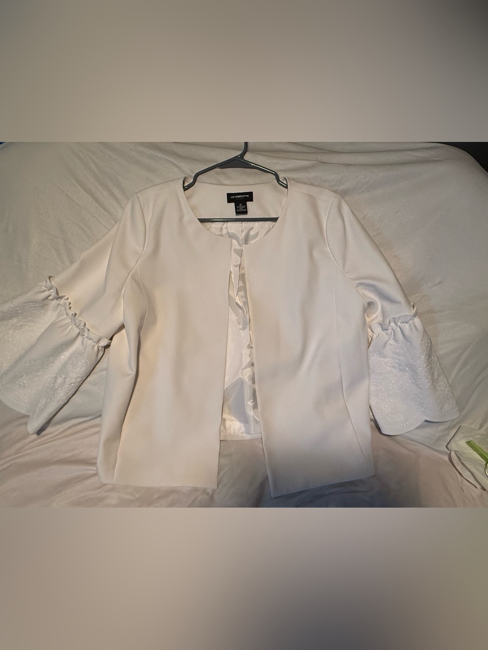 Liz Claiborne CareerWhite Collarless Open-Front Blazer